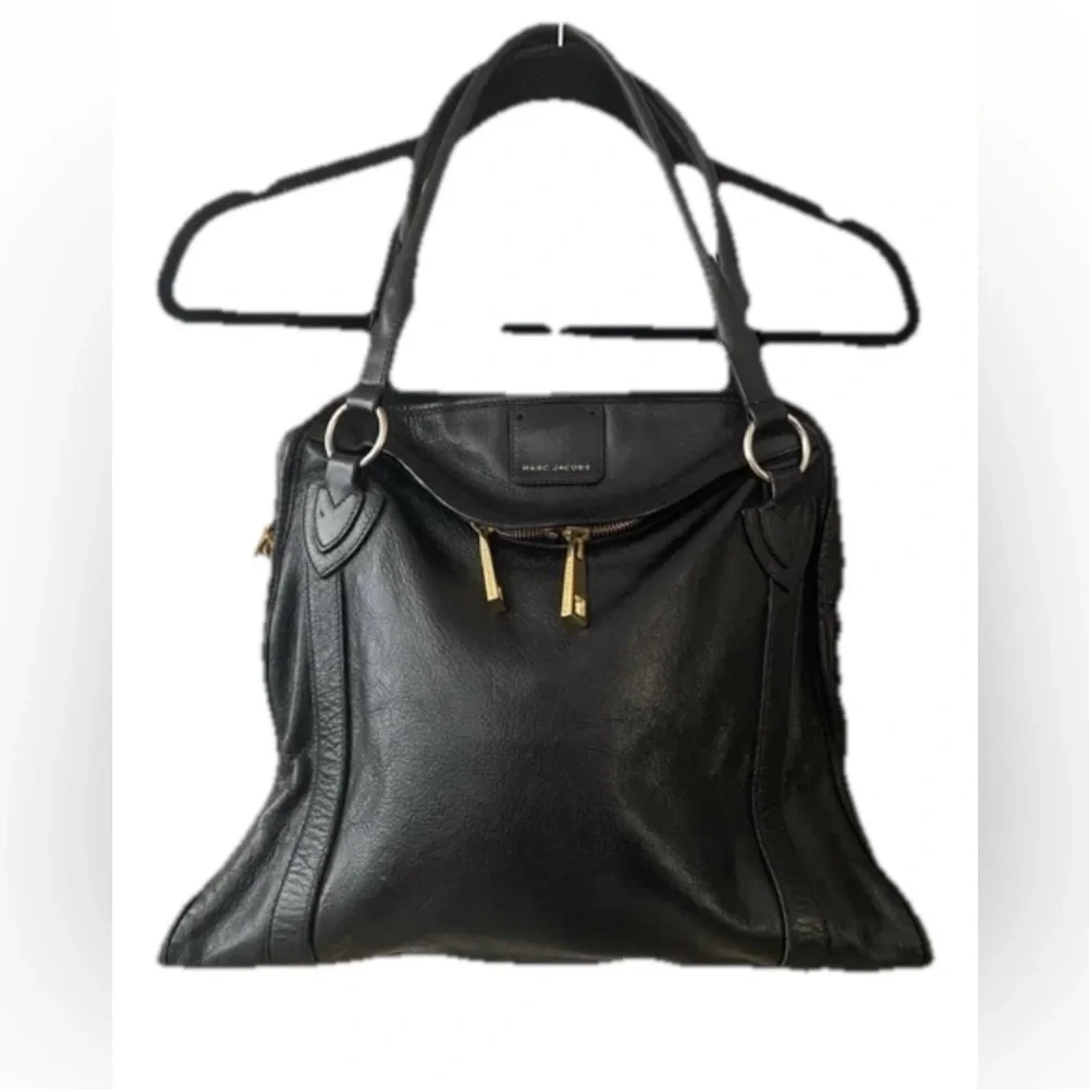 Marc JACOBS Black Wellington Fulton Leather Satchel Bag Large Purse Tote $1300